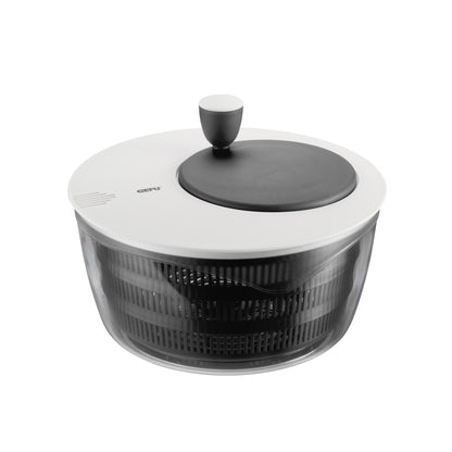 ROTARE salad spinner with black lid, clear bowl and black draining basket