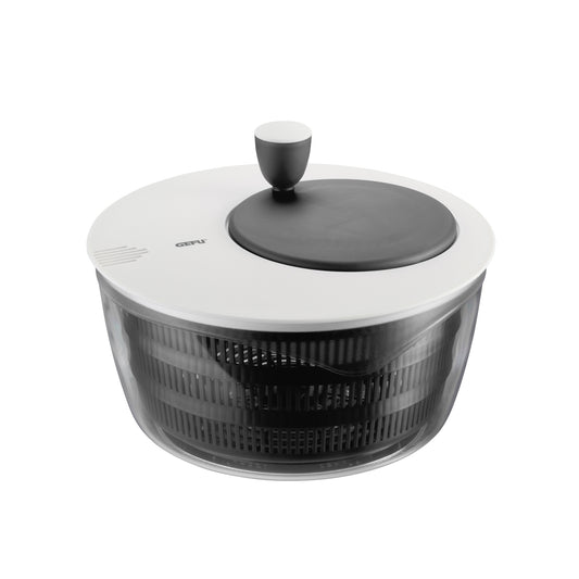 ROTARE salad spinner with black lid, clear bowl and black draining basket