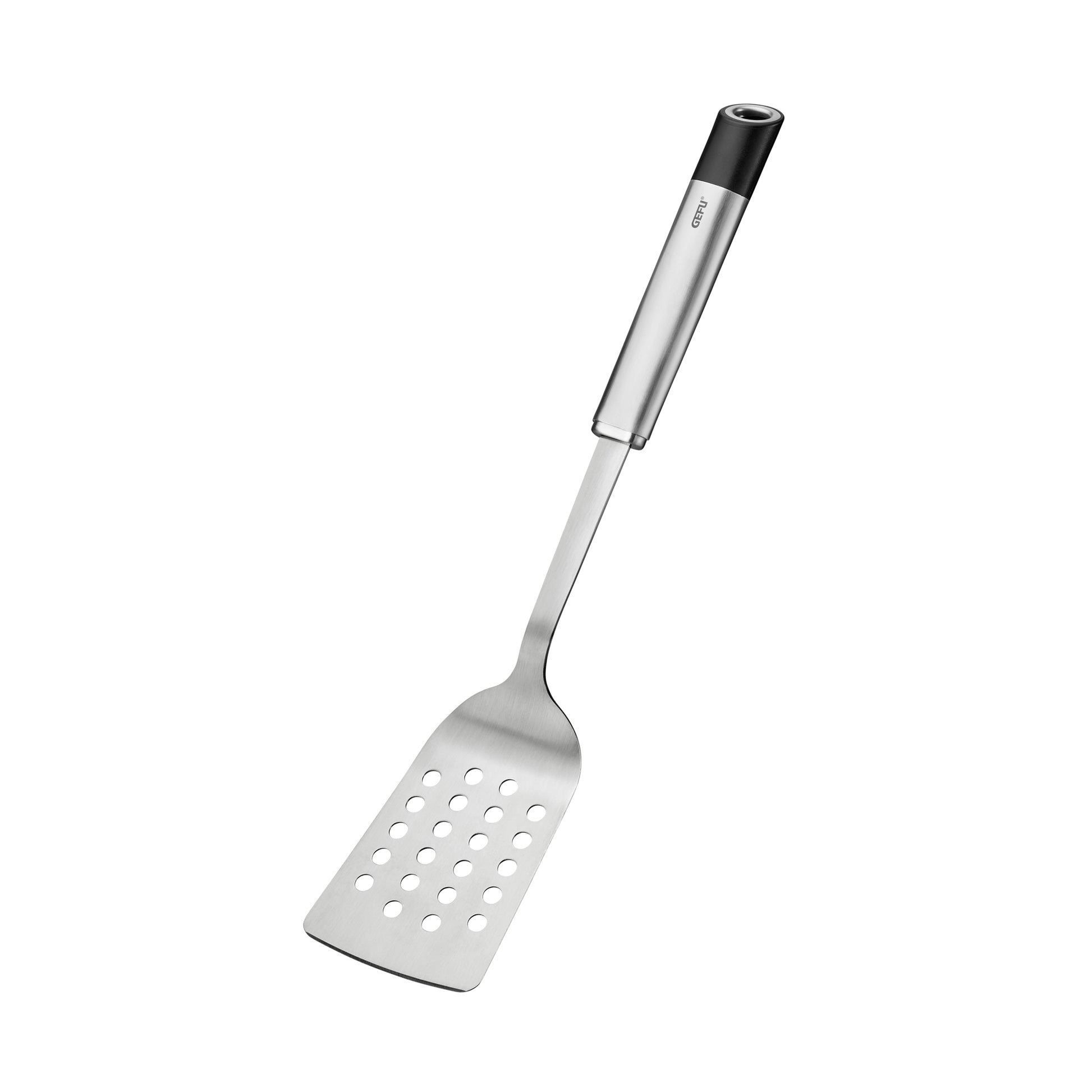 PRIMELINE stainless steel turner with perforated slotted head and black handle end