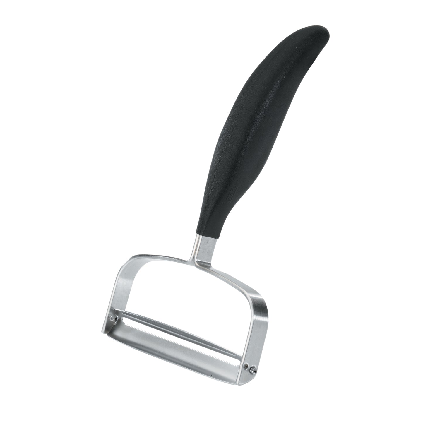 Cheese and vegetable cutter with black handle and stainless steel blade.