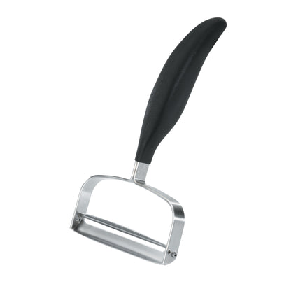 Cheese and vegetable cutter with black handle and stainless steel blade.