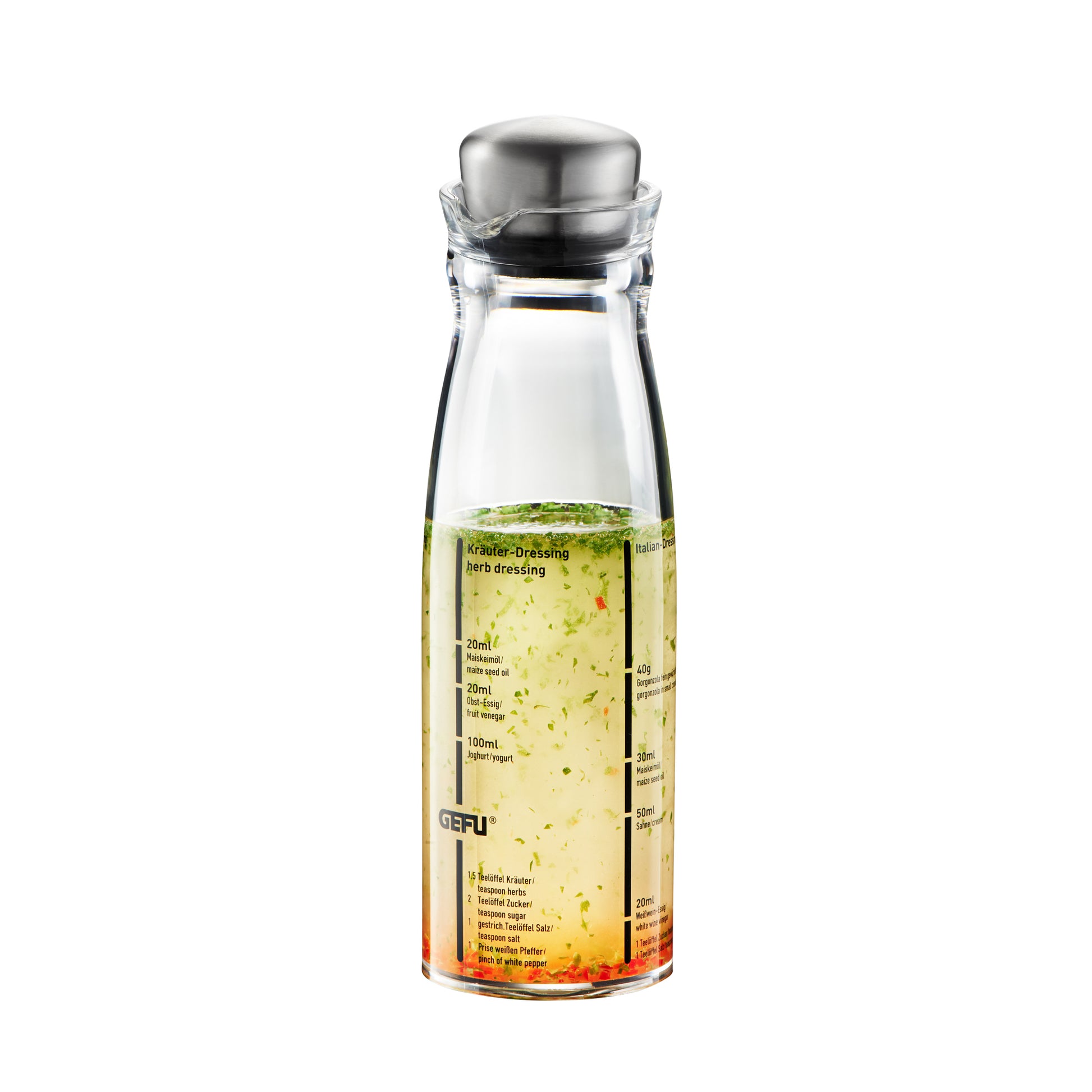 Glass dressing shaker bottle with metal cap and pour spout