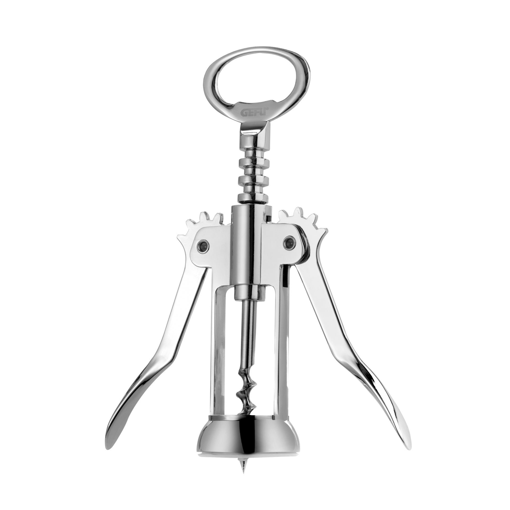 Lever corkscrew with metal ring handle and chrome levers