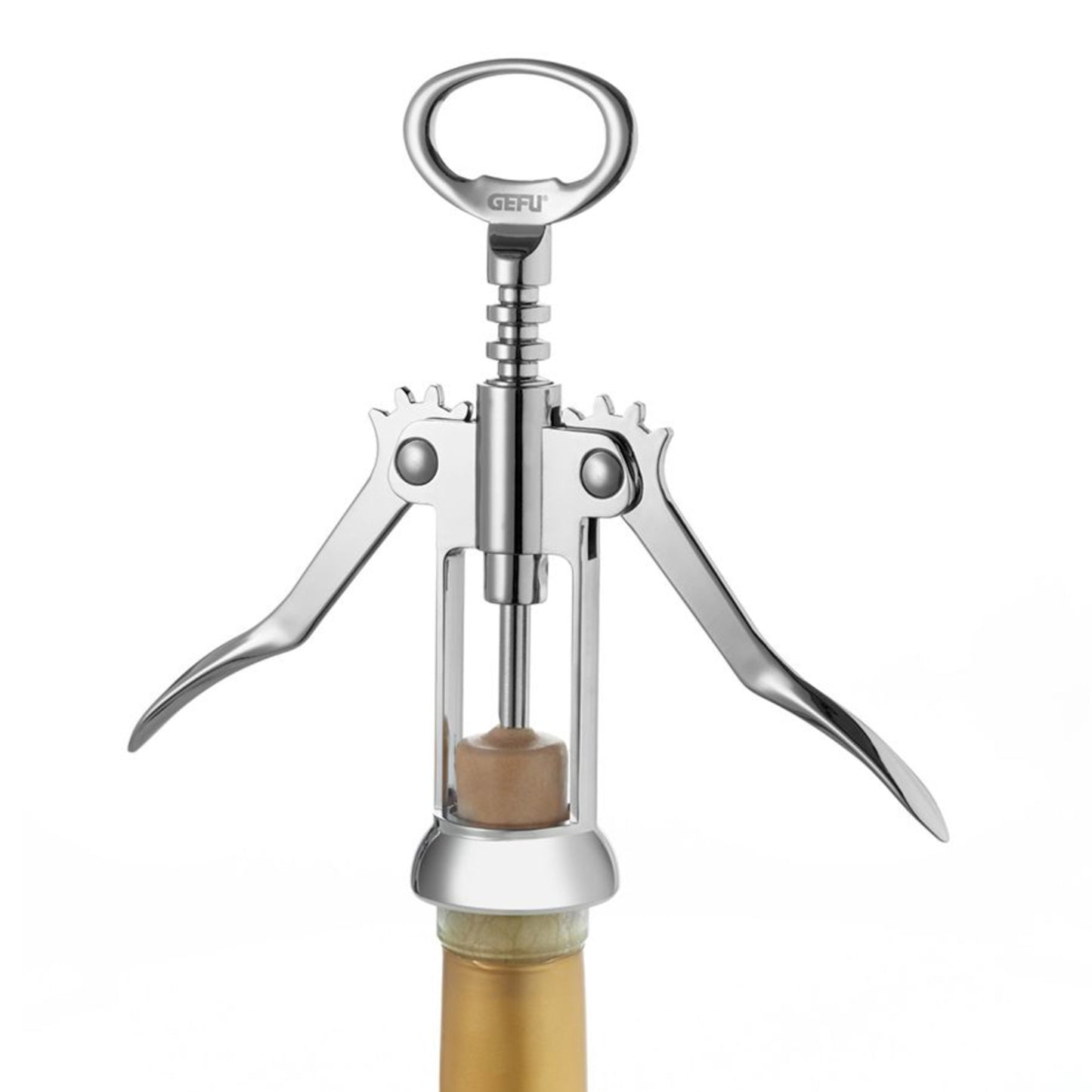 Lever corkscrew with chrome levers and wooden cork insert