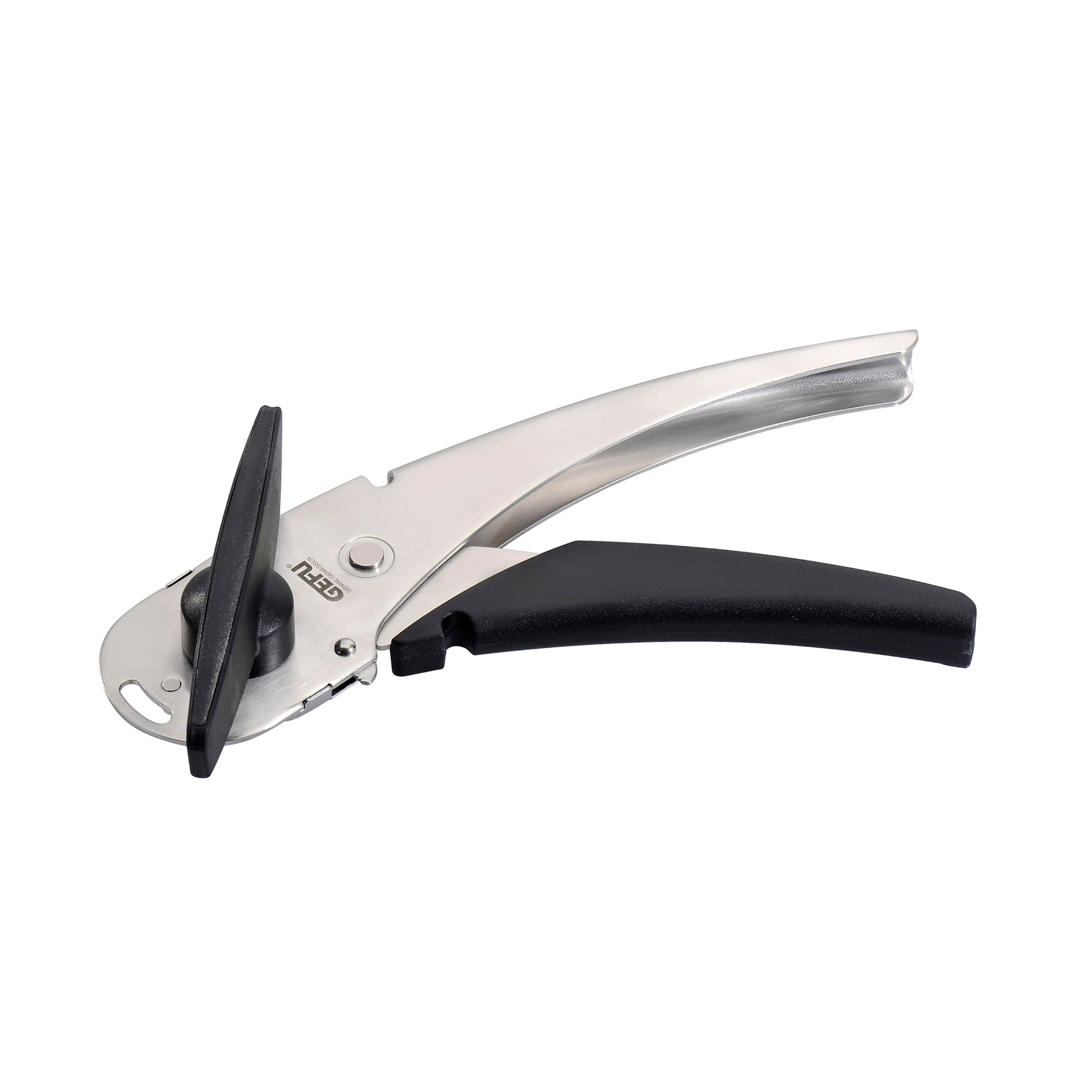 Can opener with black non-slip handle and metal lever, CANDO brand