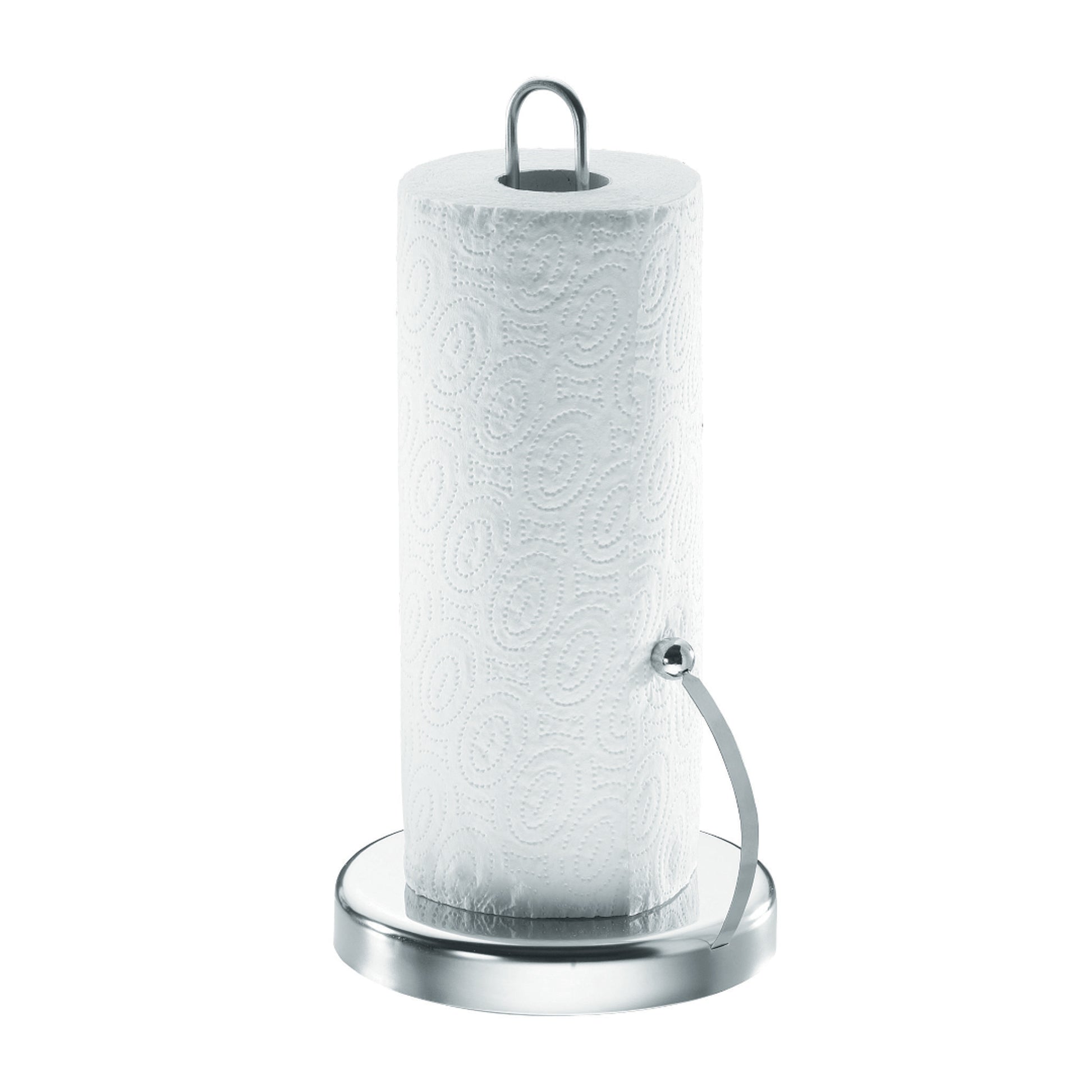 SPENSO kitchen roll holder with white paper towel roll and chrome base