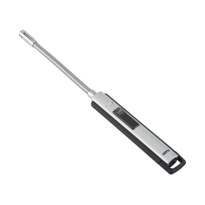 Long-handled lighter with black handle and silver flexible metal tube