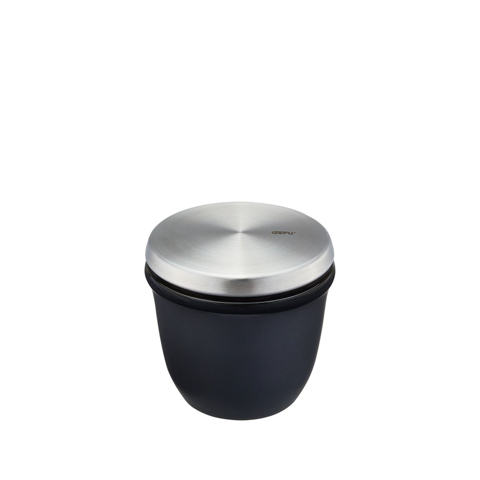 Matte black salt and spice pot with stainless steel lid