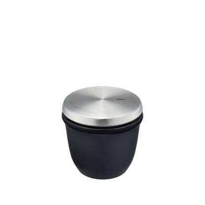 Matte black salt and spice pot with stainless steel lid