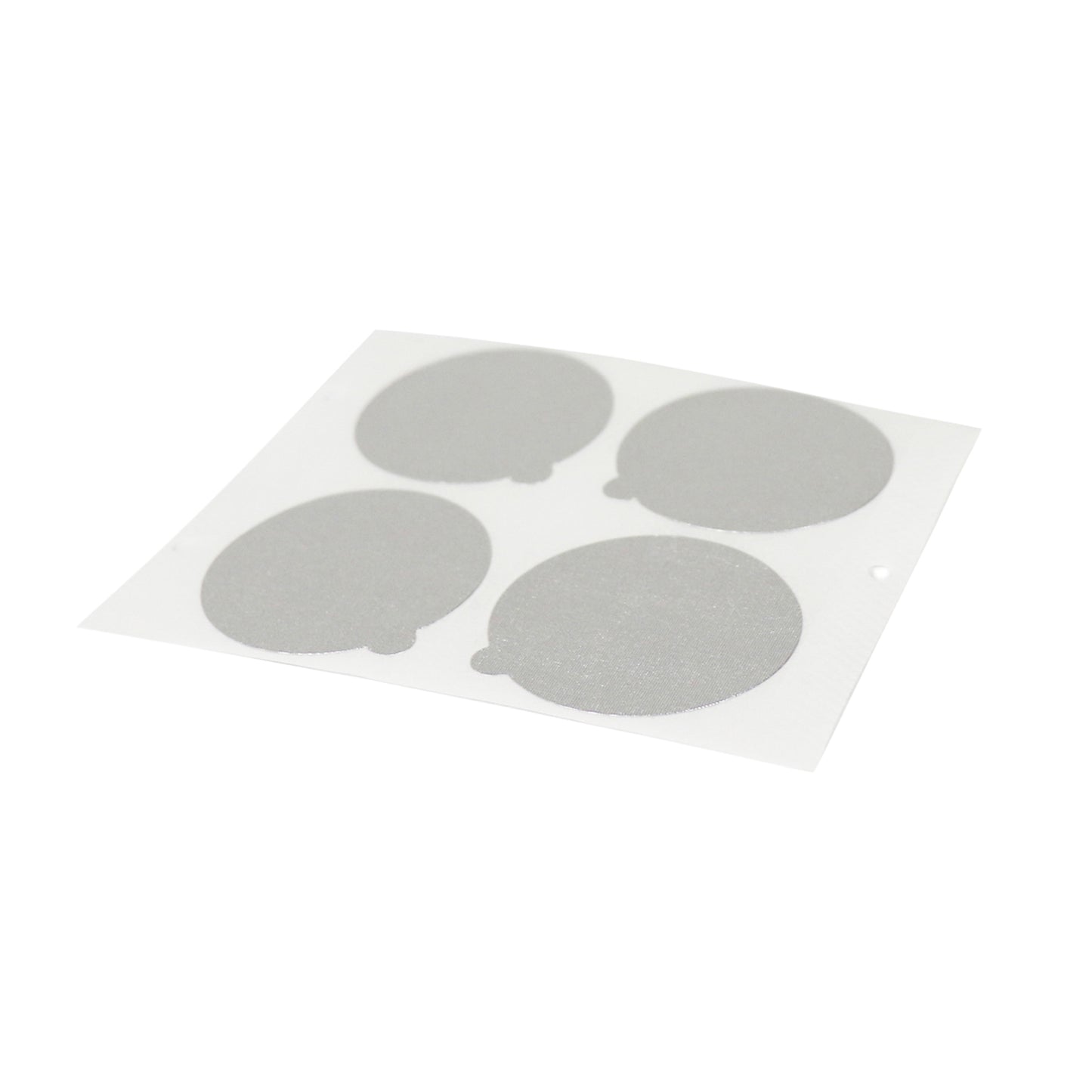 Stick-on aroma seal sheet with five gray circular patches