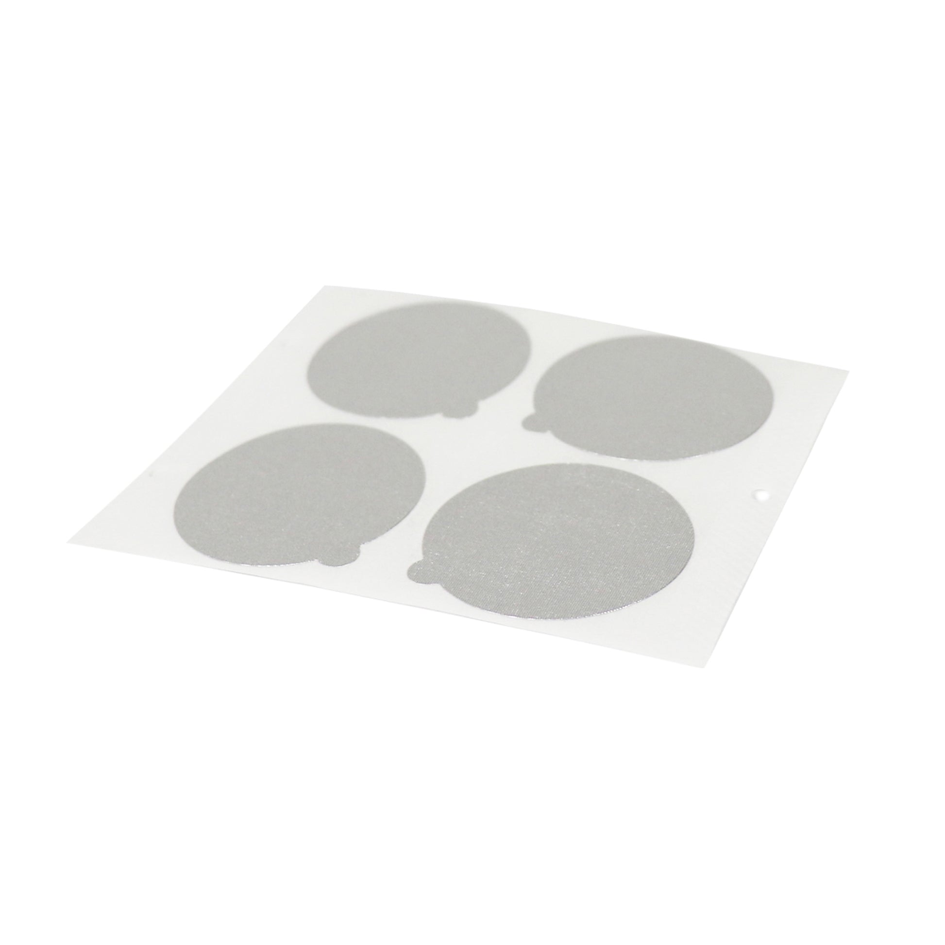 Stick-on aroma seal sheet with five gray circular patches