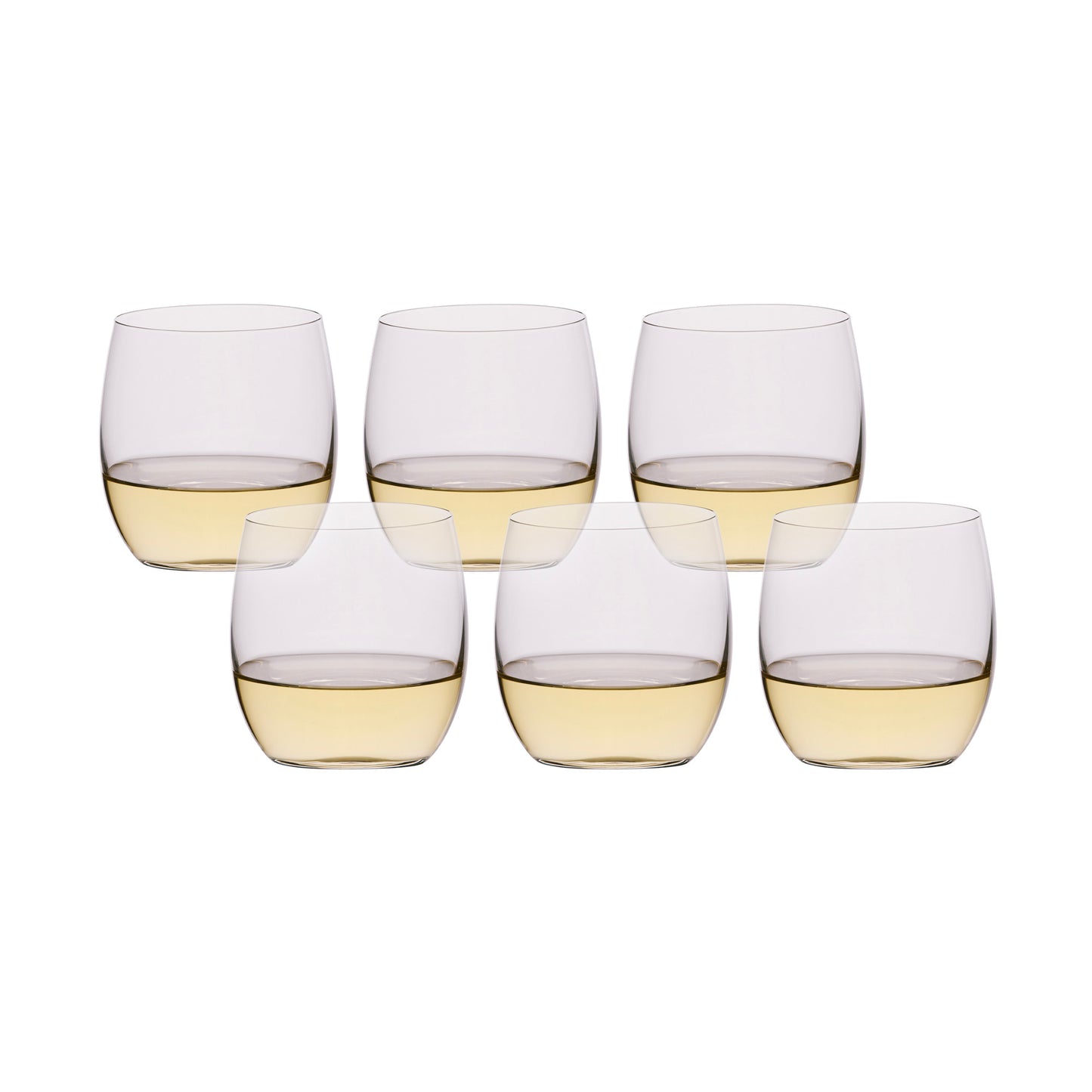 Set of 6 clear glass tumblers with amber drink, straight sides and rounded rim