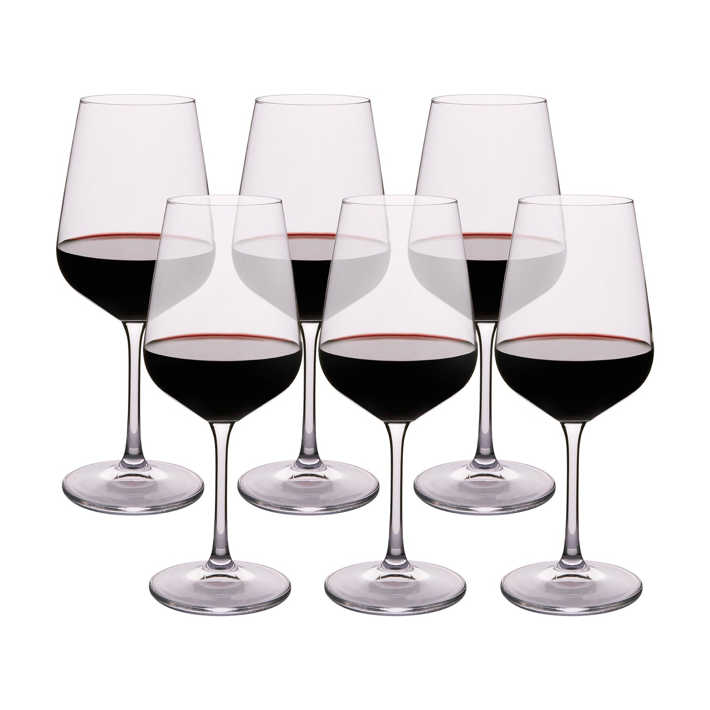 Wine glass set with 6 clear stemmed glasses, dark red wine