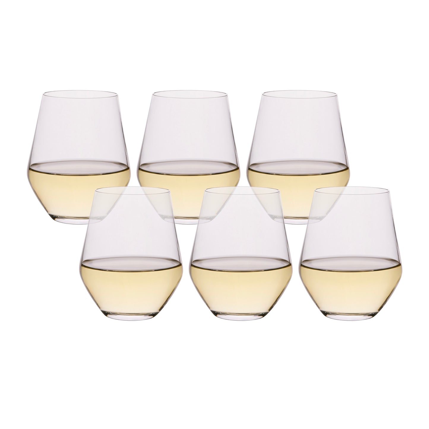 Set of Grus tumblers with clear glass and pale amber drink, wide rim