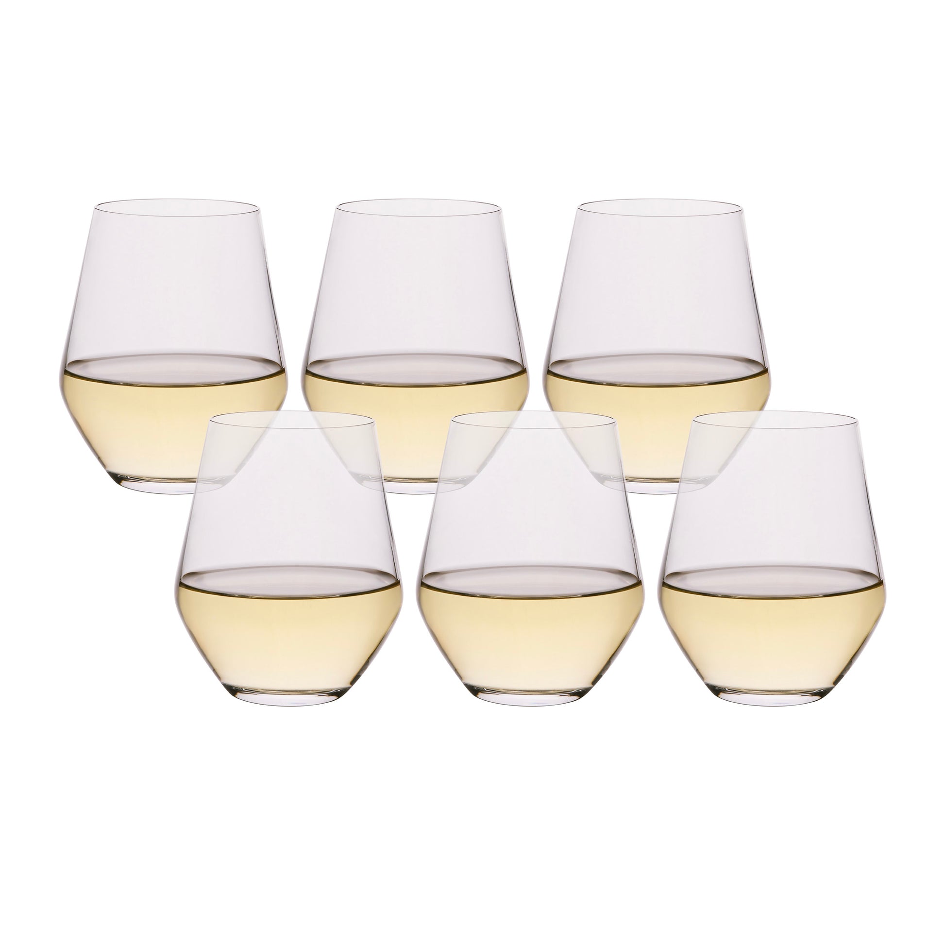 Set of Grus tumblers with clear glass and pale amber drink, wide rim