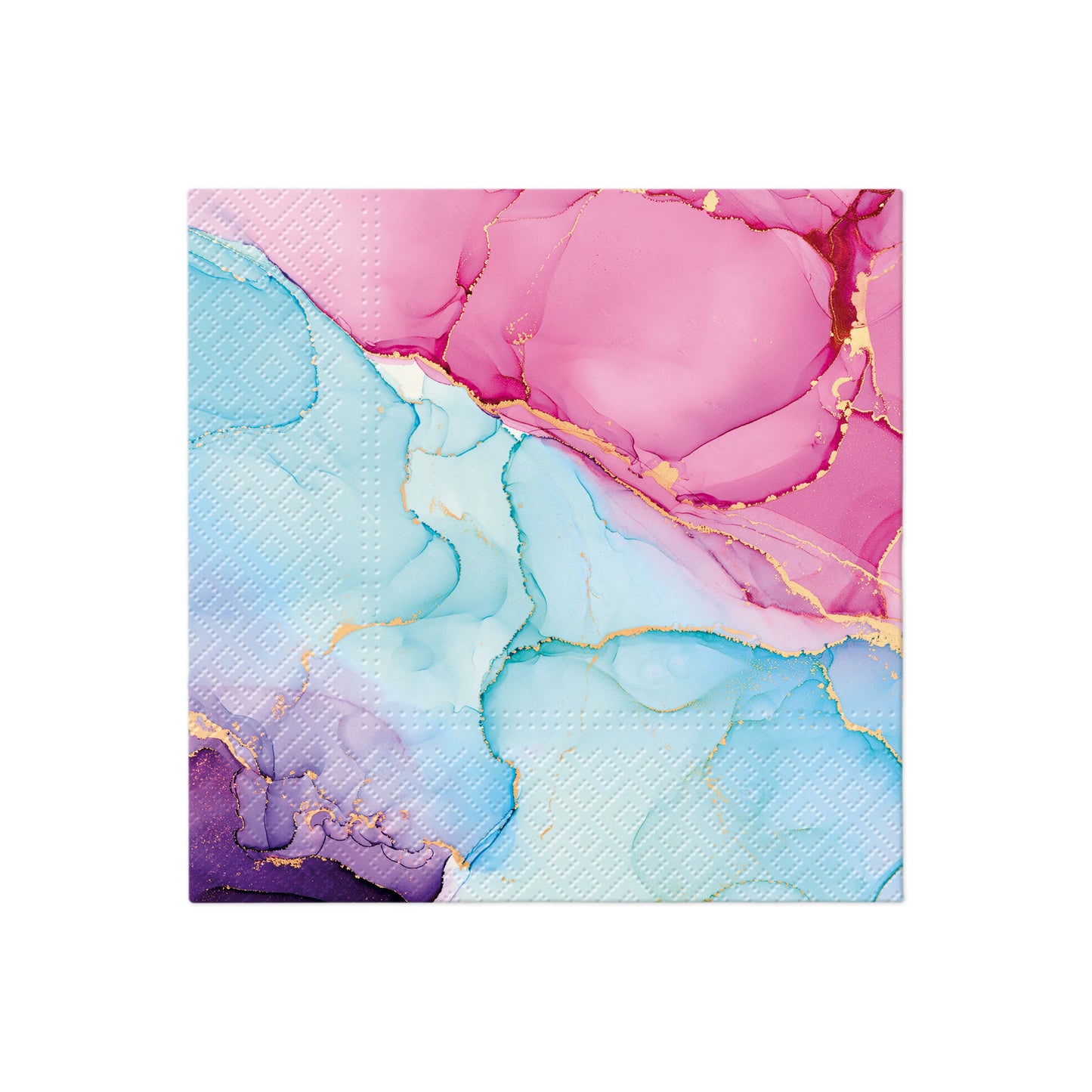 Abstract watercolor floral canvas in pink, purple, and blue with stitched border