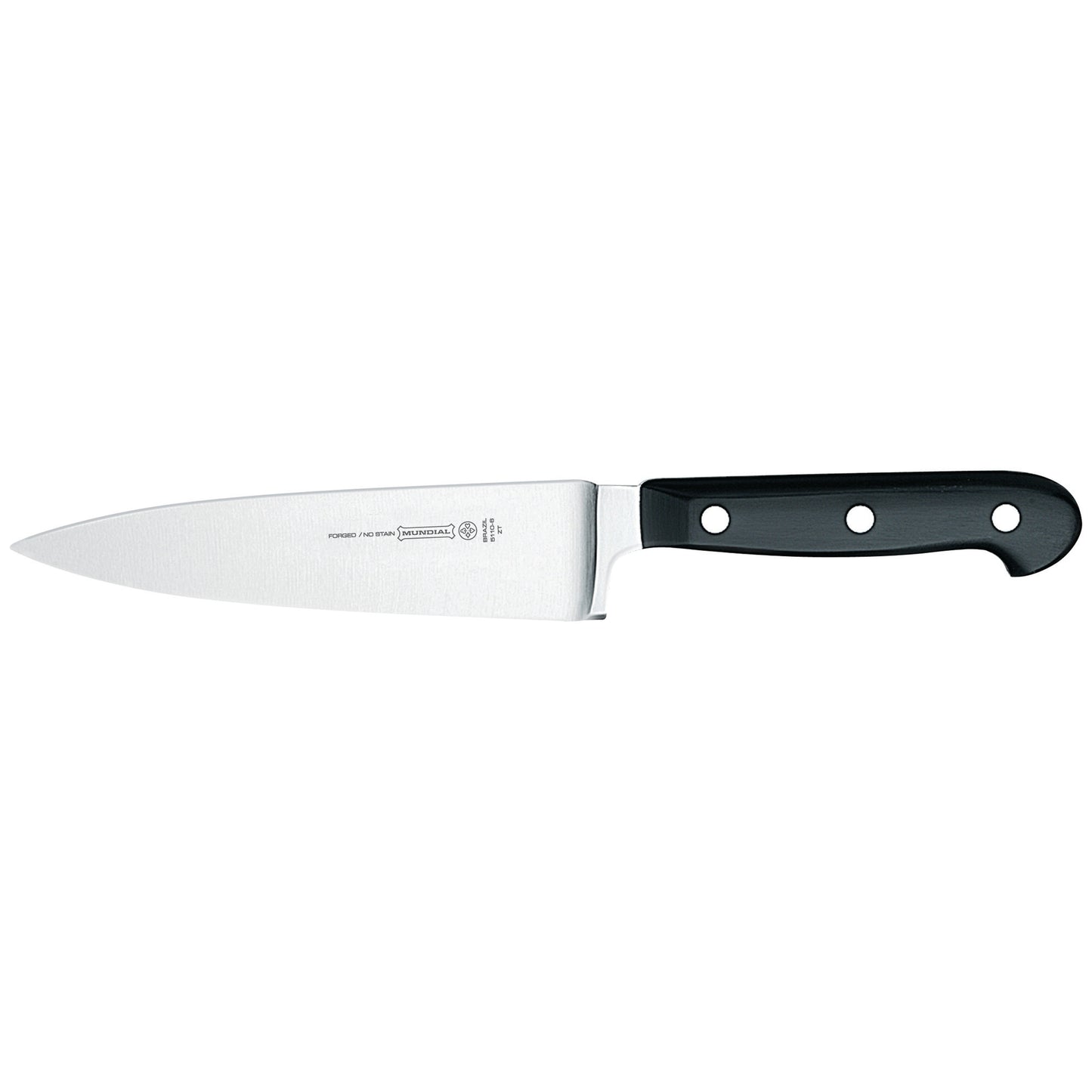 Chef's knife with stainless blade and black three-rivet handle