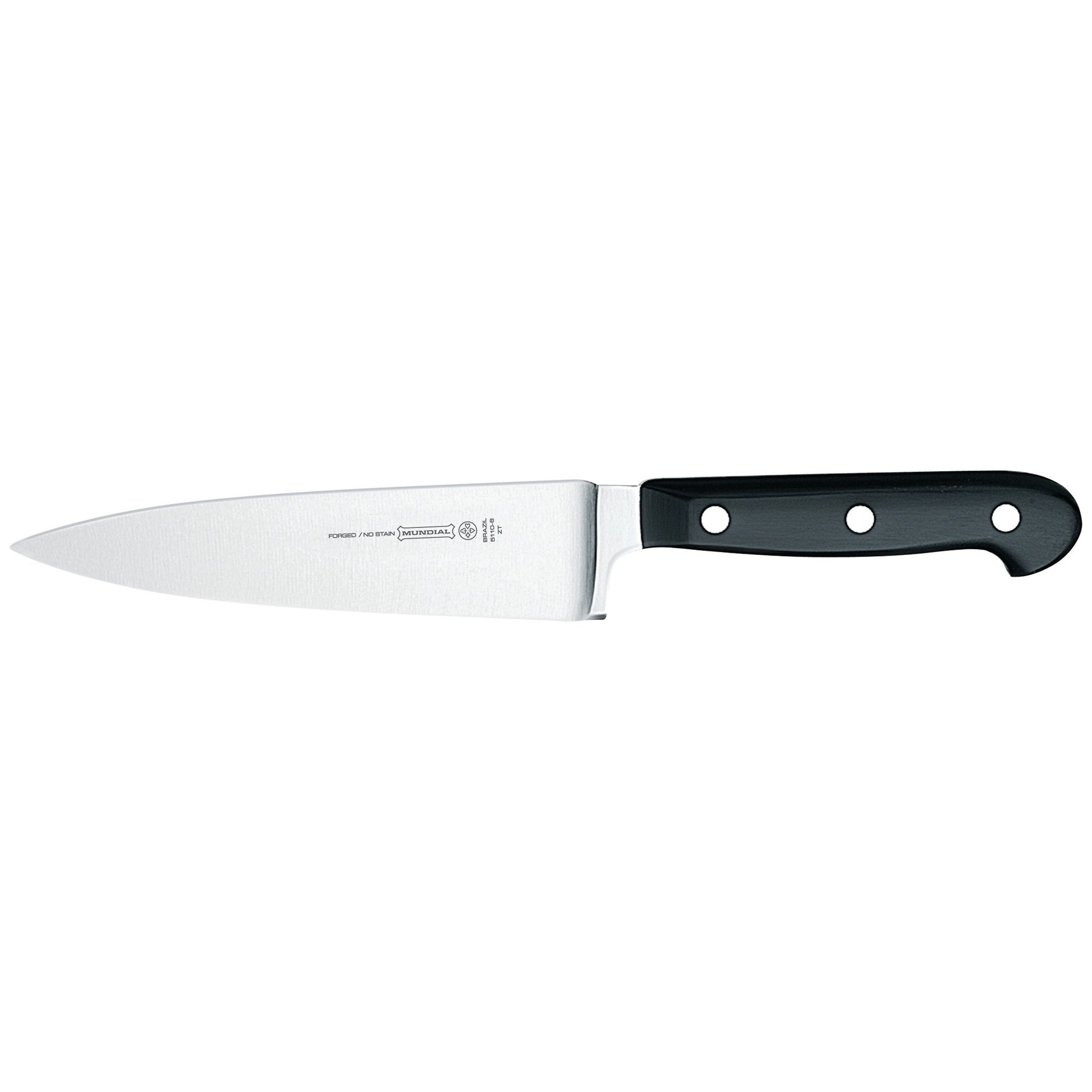 Chef's knife with stainless blade and black three-rivet handle