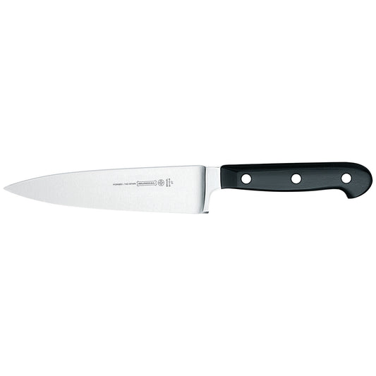 Chef's knife with stainless blade and black three-rivet handle