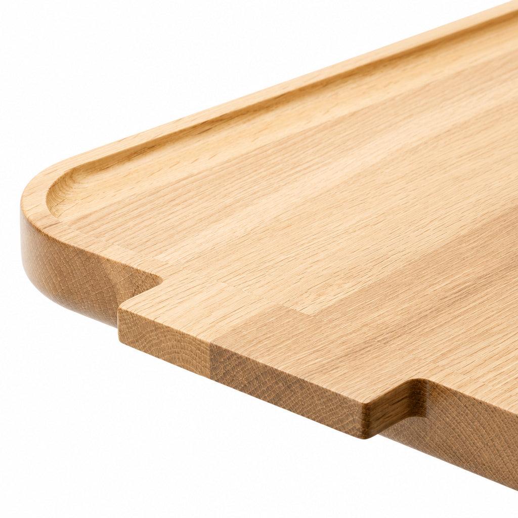 Rectangular wooden serving tray with rounded corner cutout handles
