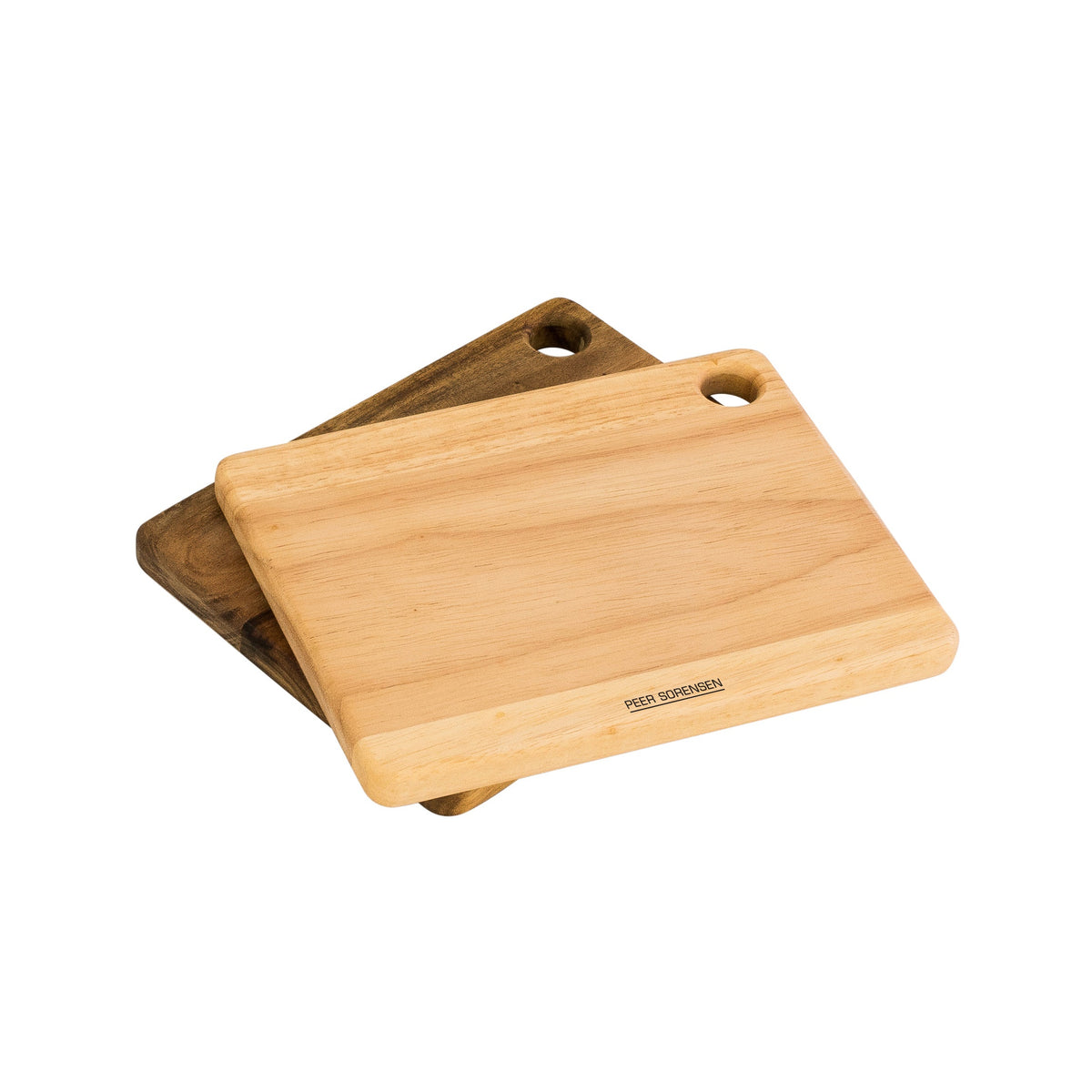 Two wooden utility boards set, light and dark, with rounded handle holes