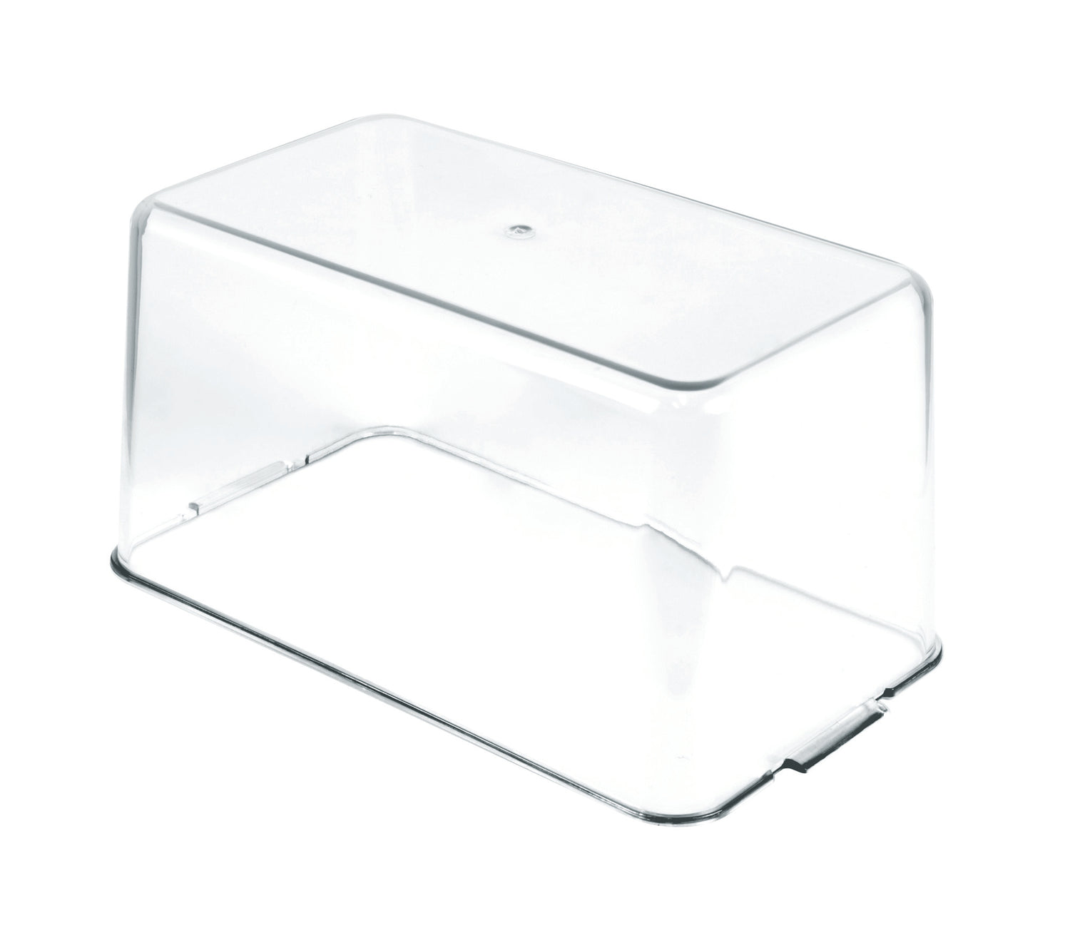 Transparent plastic chopper collection box with rounded corners and open top