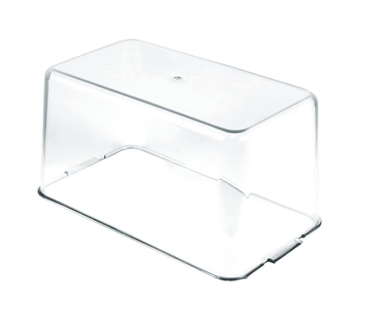 Transparent plastic chopper collection box with rounded corners and open top