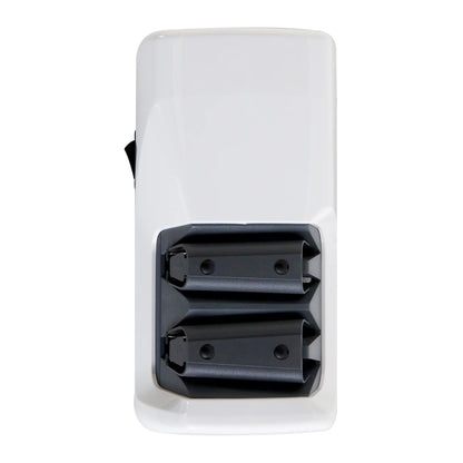 White knife sharpener rear panel with two sharpening guides