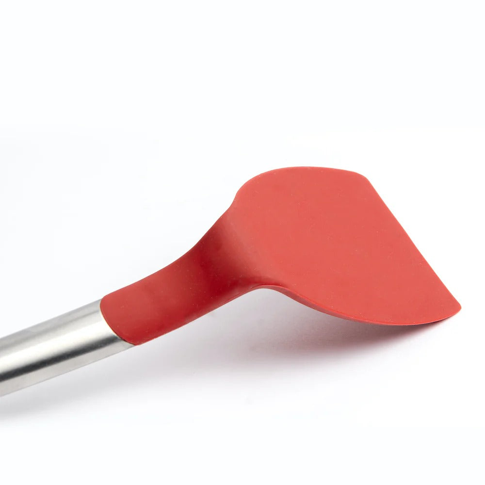 Piccolo silicone wok turner, red curved spatula head on metal handle