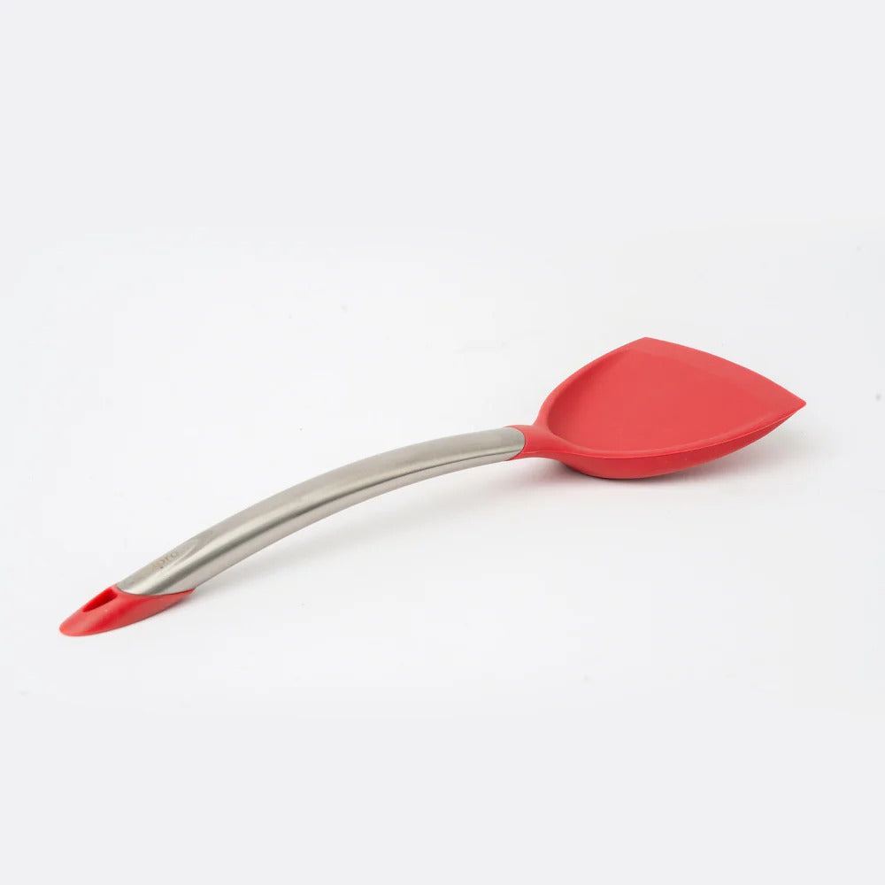 Piccolo silicone wok turner with red silicone ladle head and stainless handle