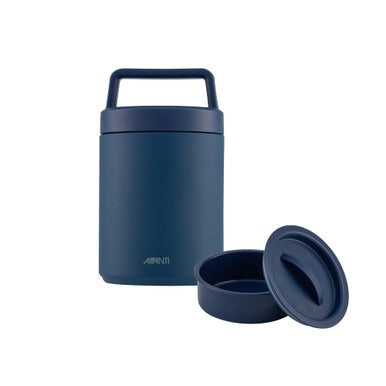 Navy insulated food jar with handle and separate lid and inner serving cup