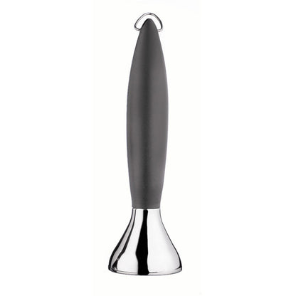 Coffee tamper with dark handle and shiny chrome base