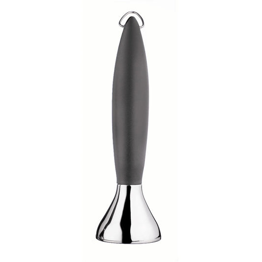 Coffee tamper with dark handle and shiny chrome base
