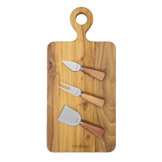 Teak 4 Piece Cheese Knife & Rectangular Board Set