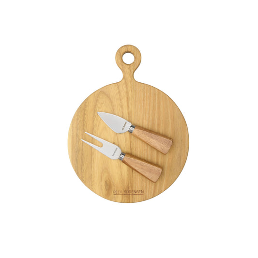 Teak 3 Piece Cheese Knife & Round Board Set
