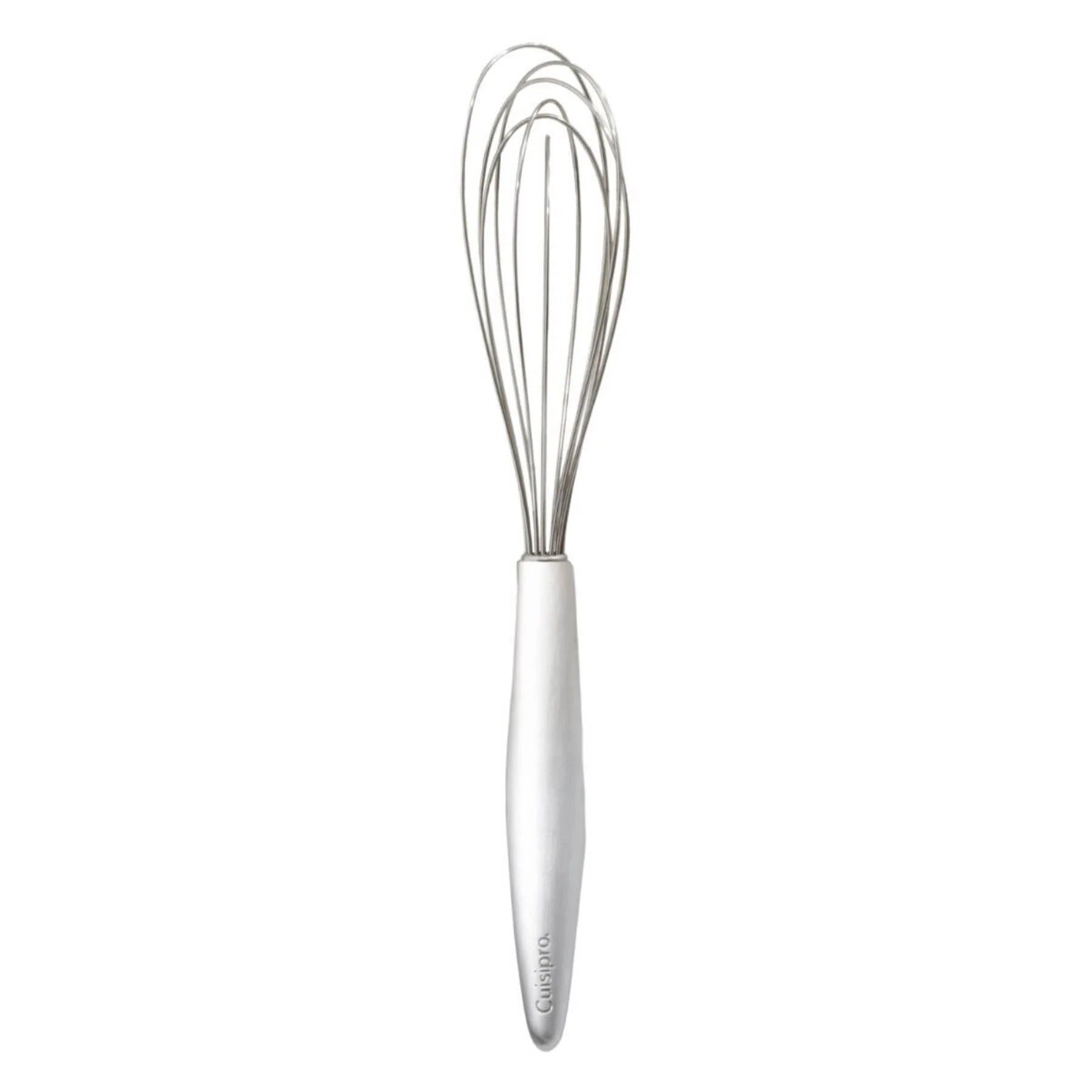 Mini whisk with stainless steel wire loops and ergonomic silver handle