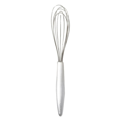 Mini whisk with stainless steel wire loops and ergonomic silver handle