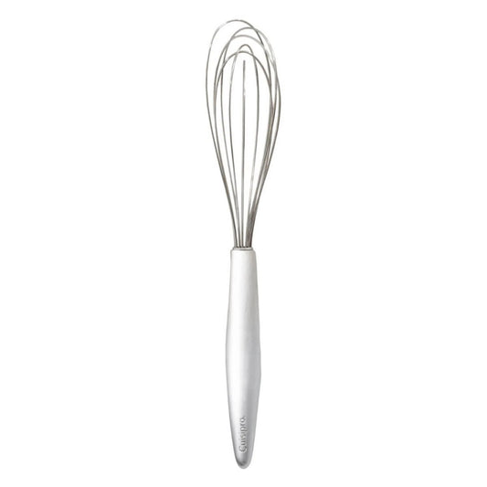 Mini whisk with stainless steel wire loops and ergonomic silver handle
