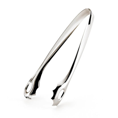 Stainless steel ice tongs with long gripping tips and scalloped edges