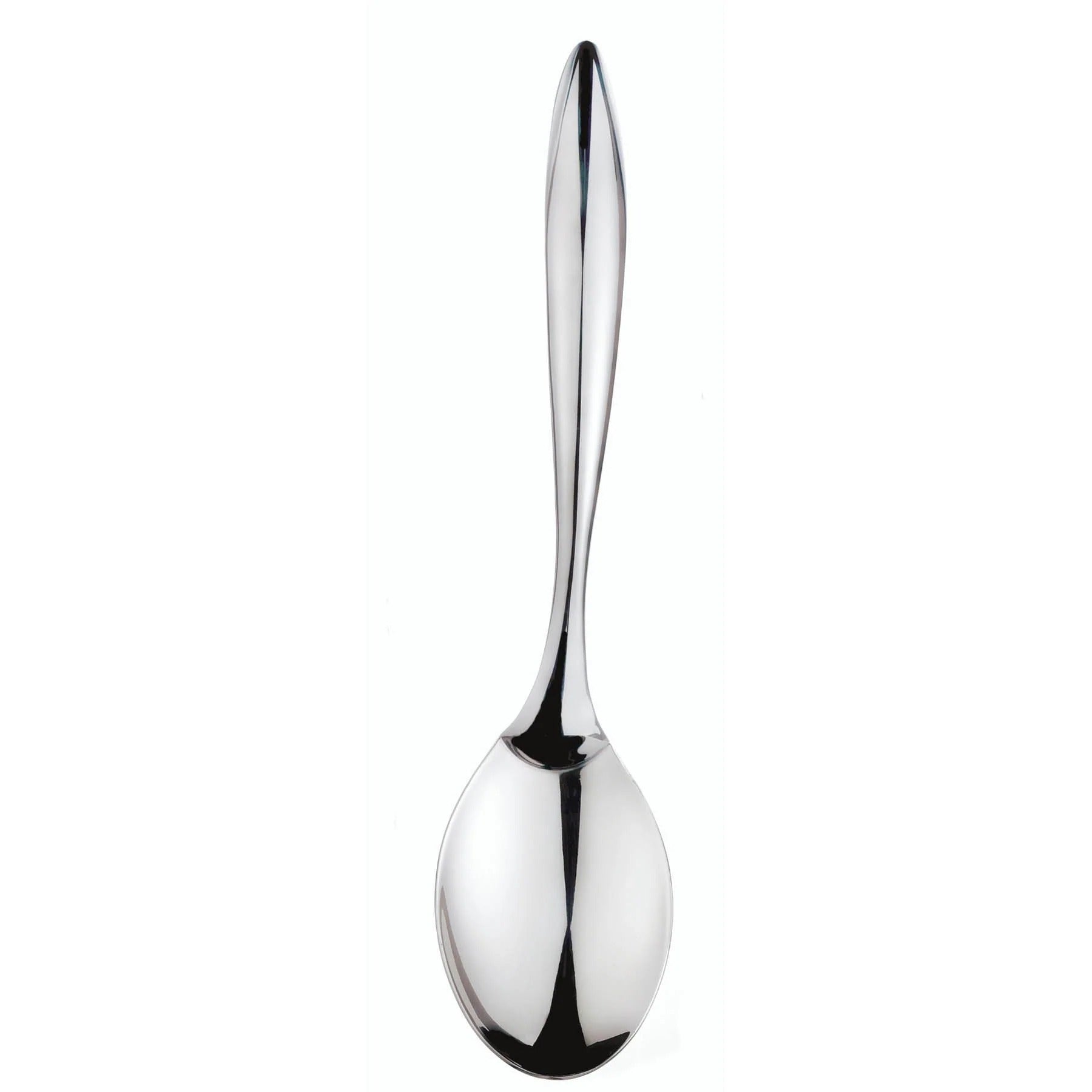 Mini serving spoon in polished stainless steel, oval bowl and long handle