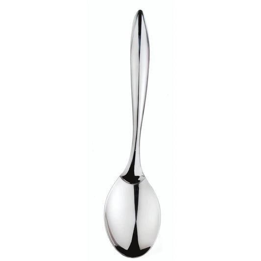 Mini serving spoon in polished stainless steel, oval bowl and long handle