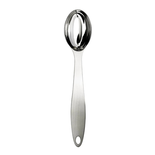 Stainless steel coffee scoop with oval bowl and curved handle