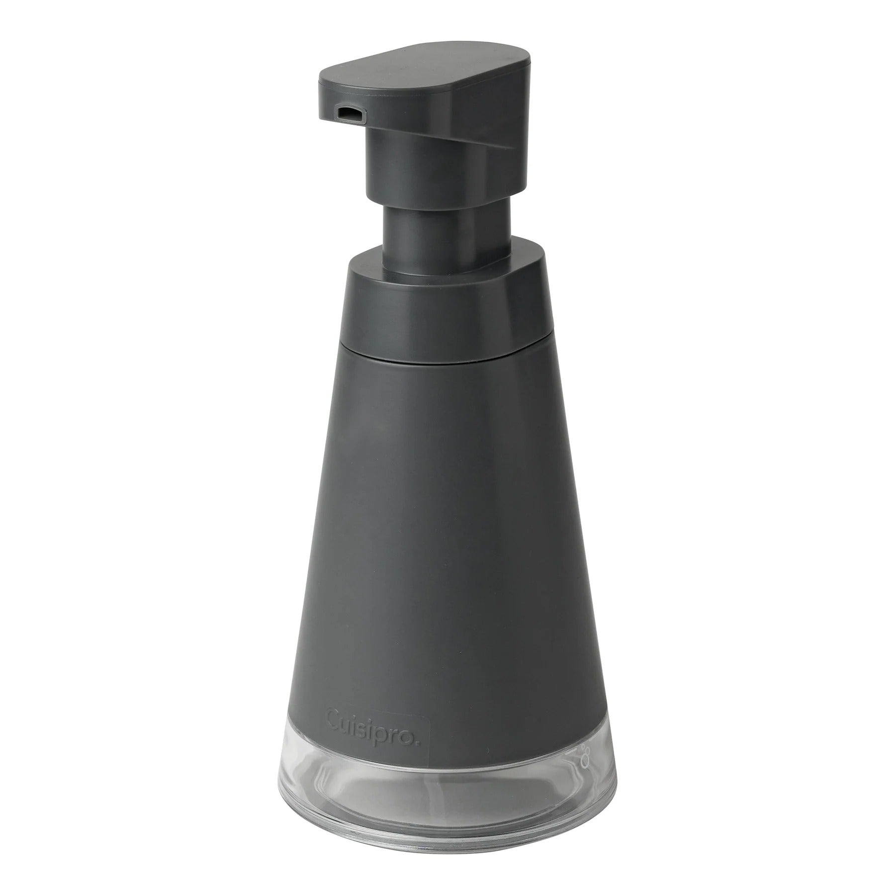 Matte black foam soap pump dispenser with extended top and clear base
