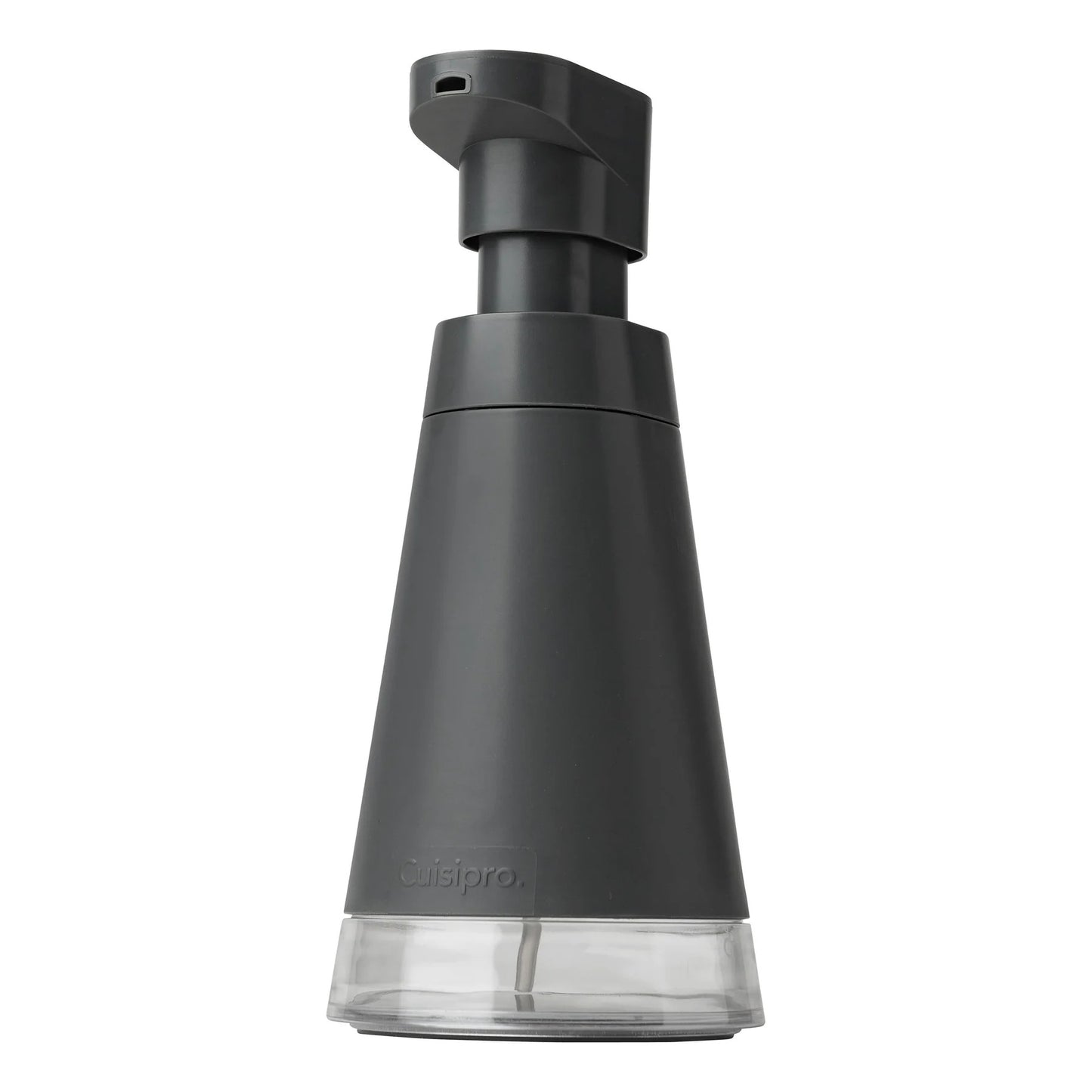 Matte black foaming soap pump with clear bottom container and pump cap
