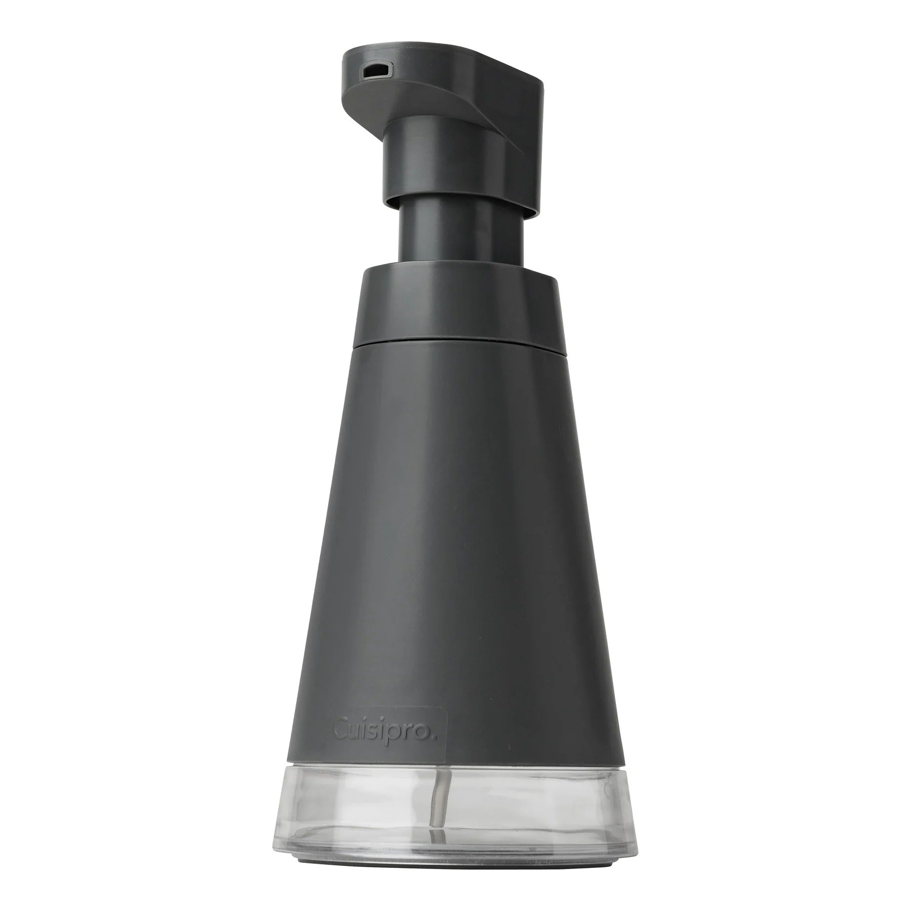 Matte black foaming soap pump with clear bottom container and pump cap