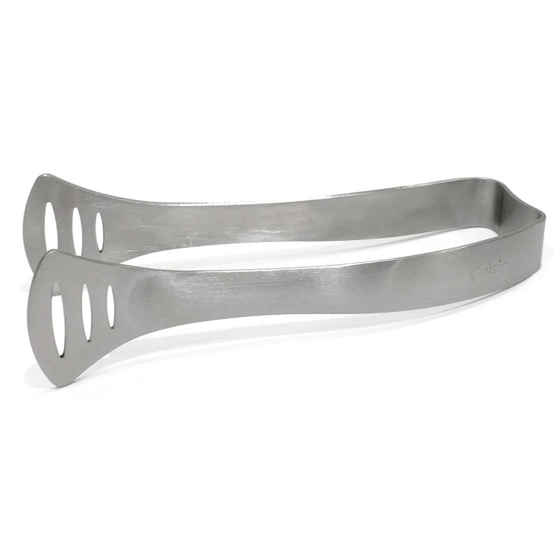 Stainless steel tea bag tongs with flat, slotted prongs