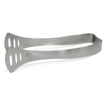 Stainless steel tea bag tongs with flat, slotted prongs