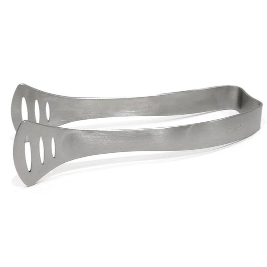 Stainless steel tea bag tongs with flat, slotted prongs